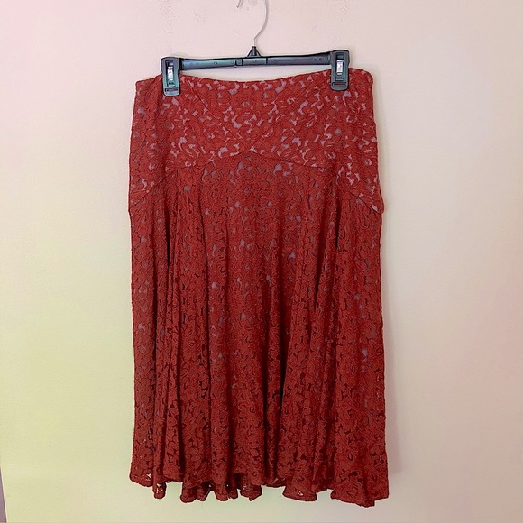 Anthropologie Women’s Moulinette Soeur Orange Lace Lined Nolana Skirt Size 10 - Picture 2 of 11
